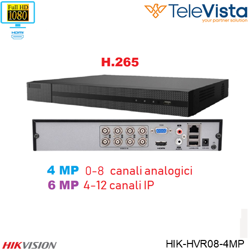 DVR 8CH 4MP HIKVISION DS-7208PRO Q-K2